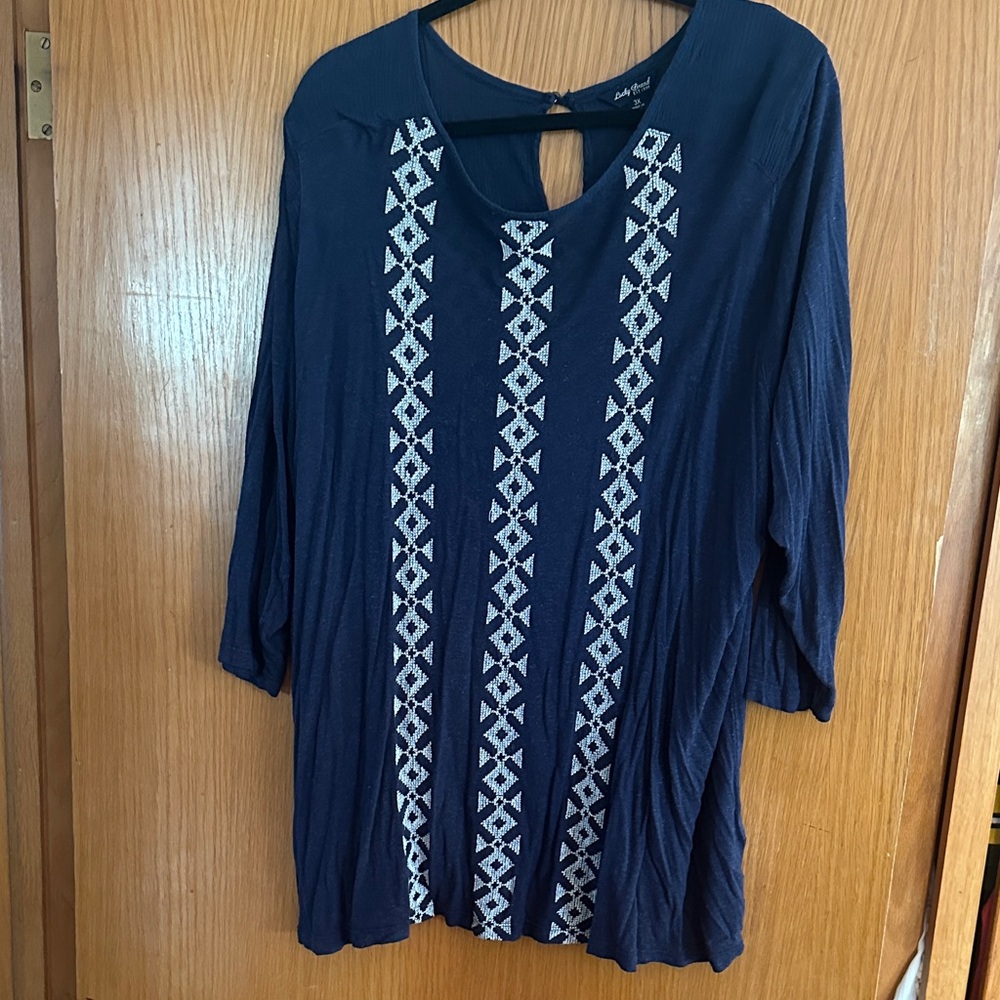 Lucky Brand Navy Blue Geometric Patterned Women's Top